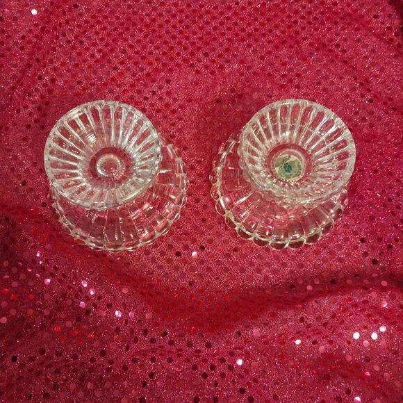 Vintage 90's Partylite Glass Taper Candle Holders Lot Of 2 Scalloped Romantic - Picture 4 of 8